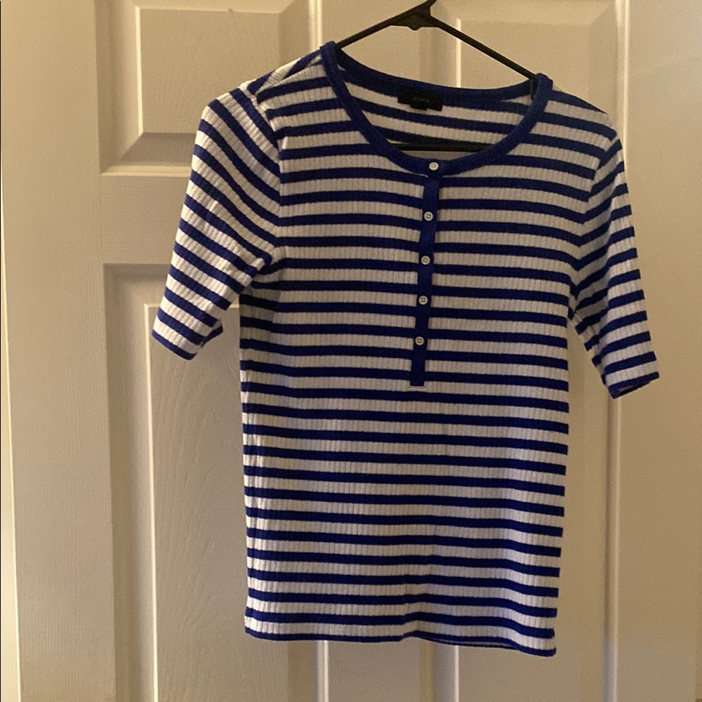 J. Crew Blue and White Button Down Shirt Nautical Stripes